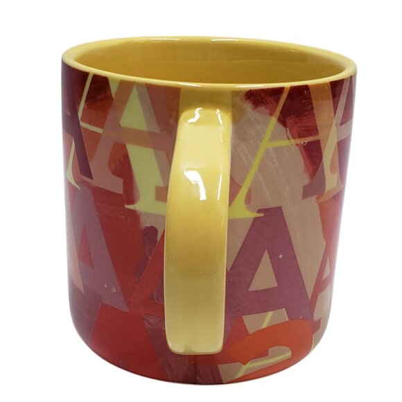 Anthropologie Coffee Tea Mug Letter A Graphic Red Pink Yellow - Picture 2 of 10